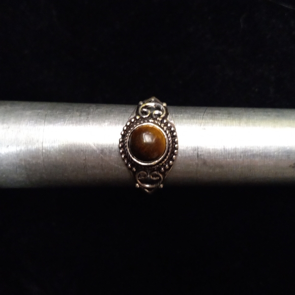 123 Tiger Eye Silver Gemstone Ring size 7.5 stamped 925 shipping sale - Picture 8 of 11